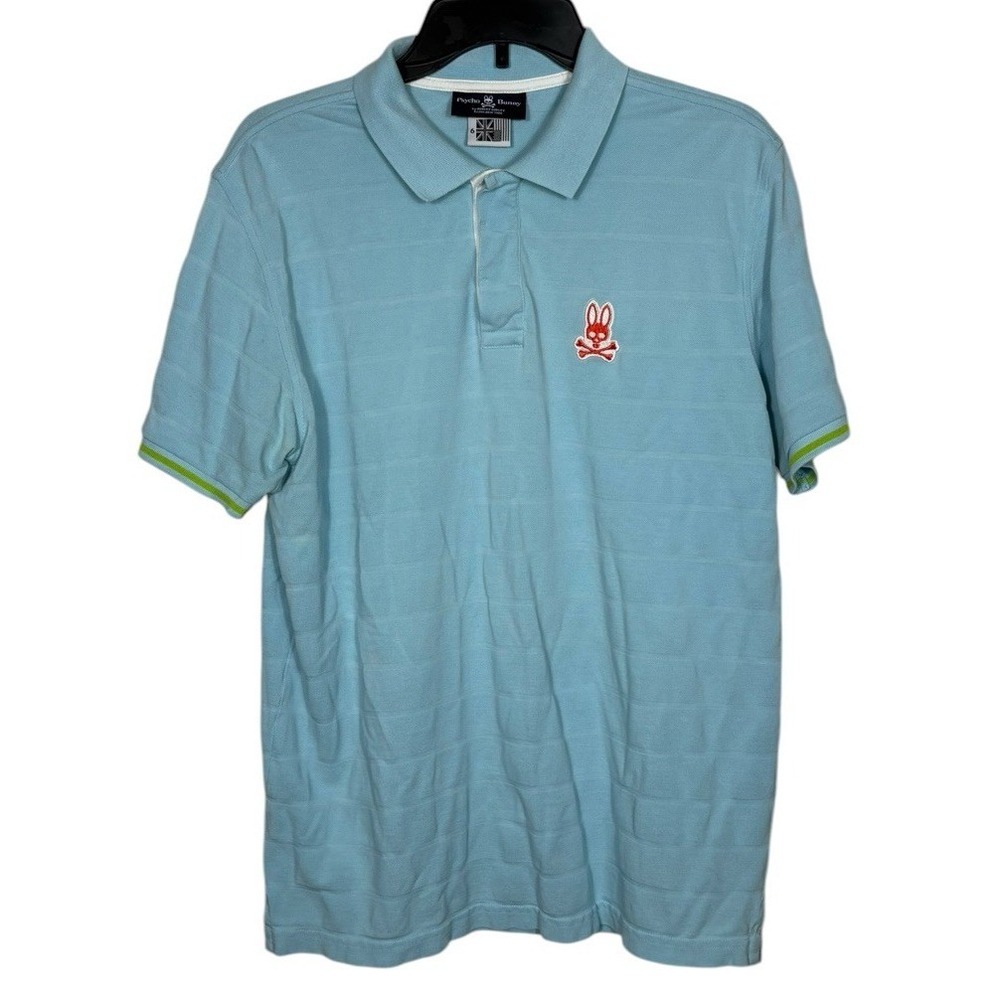 Psycho Bunny Blue Men's Textured Polo Shirt Size 6 (US L)
